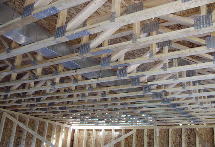 Open web floor trusses with HVAC between