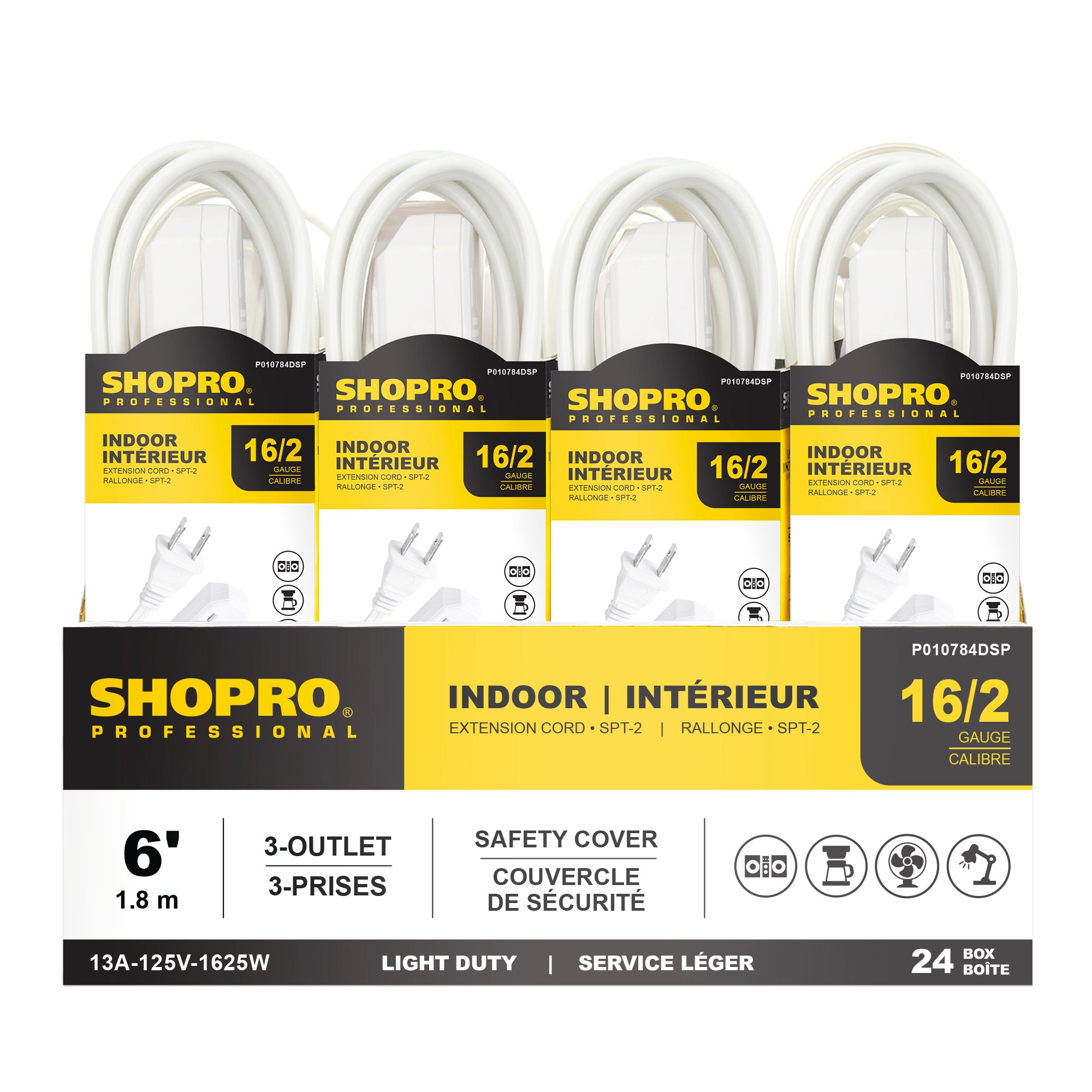 16/2 SPT-2 3-Outlet 6' Indoor Extension Cord, White