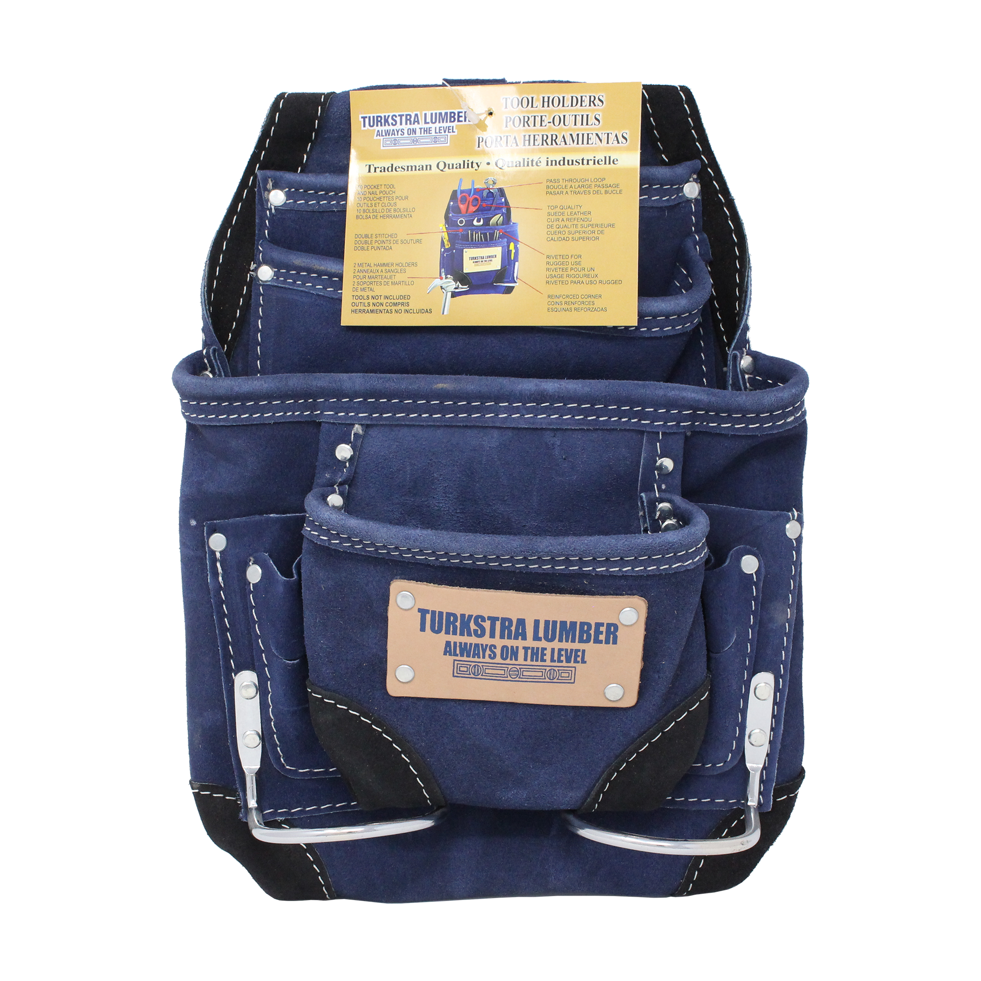 10 Pocket Turkstra Lumber Split Grain Leather Tool Pouch, Blue
