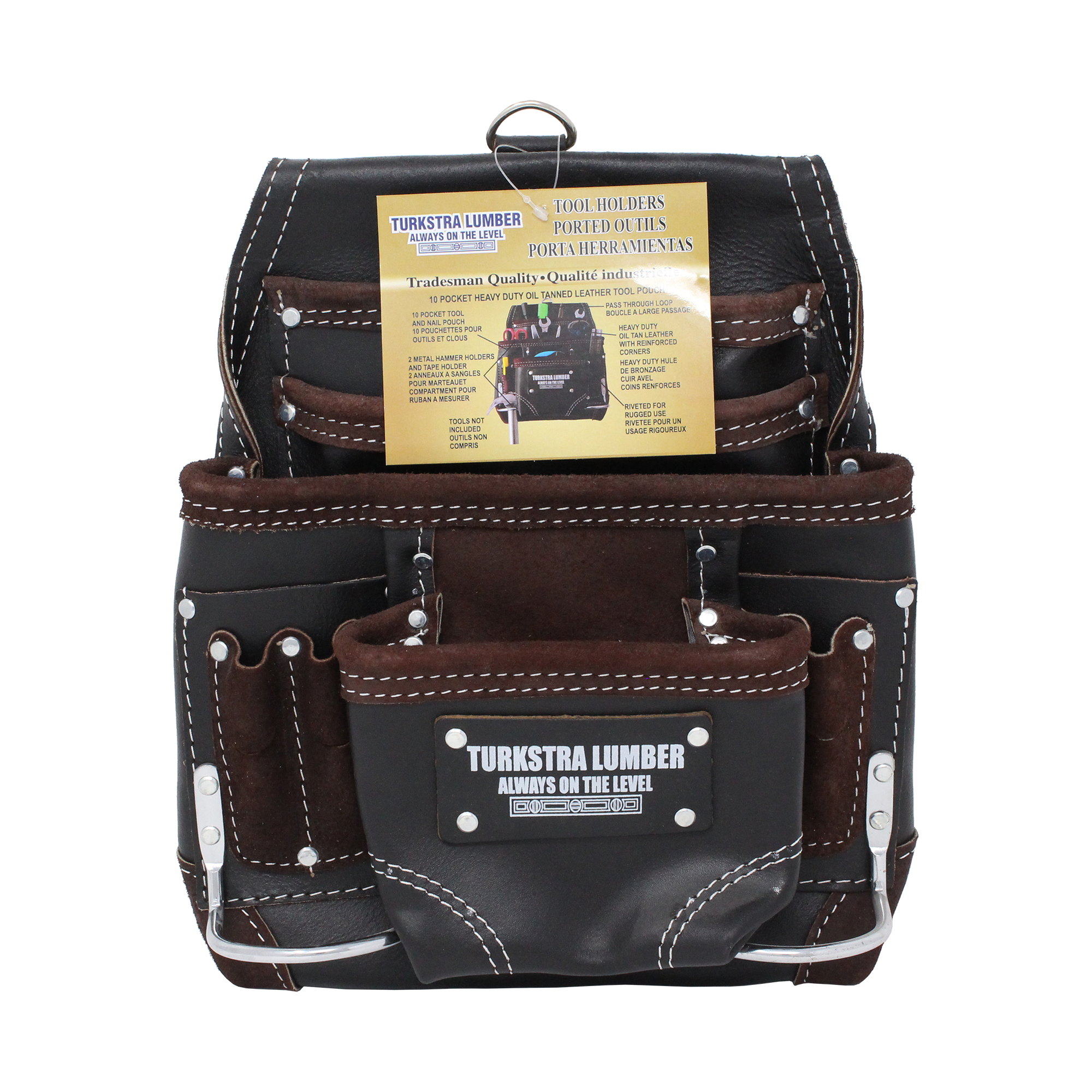 13 Pocket Premium Turkstra Lumber Leather Tool Pouch, Oil Tanned Brown