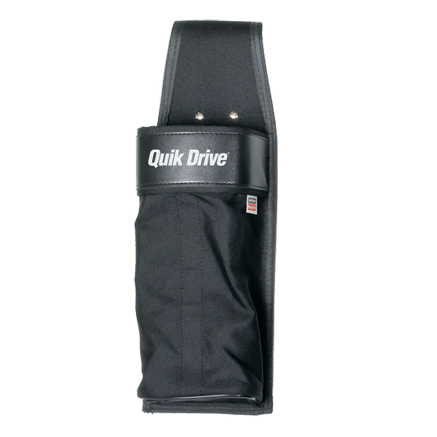 Black tool belt with 'Quik Drive' branding on a white background