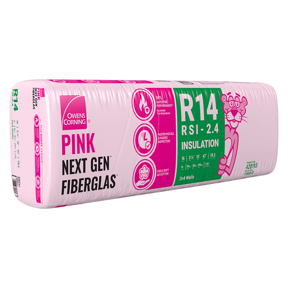 R-14 PINK NEXT GEN FIBERGLAS Insulation 15-inch x 47-inch x 3.5-inch (78.3 sq.ft.)