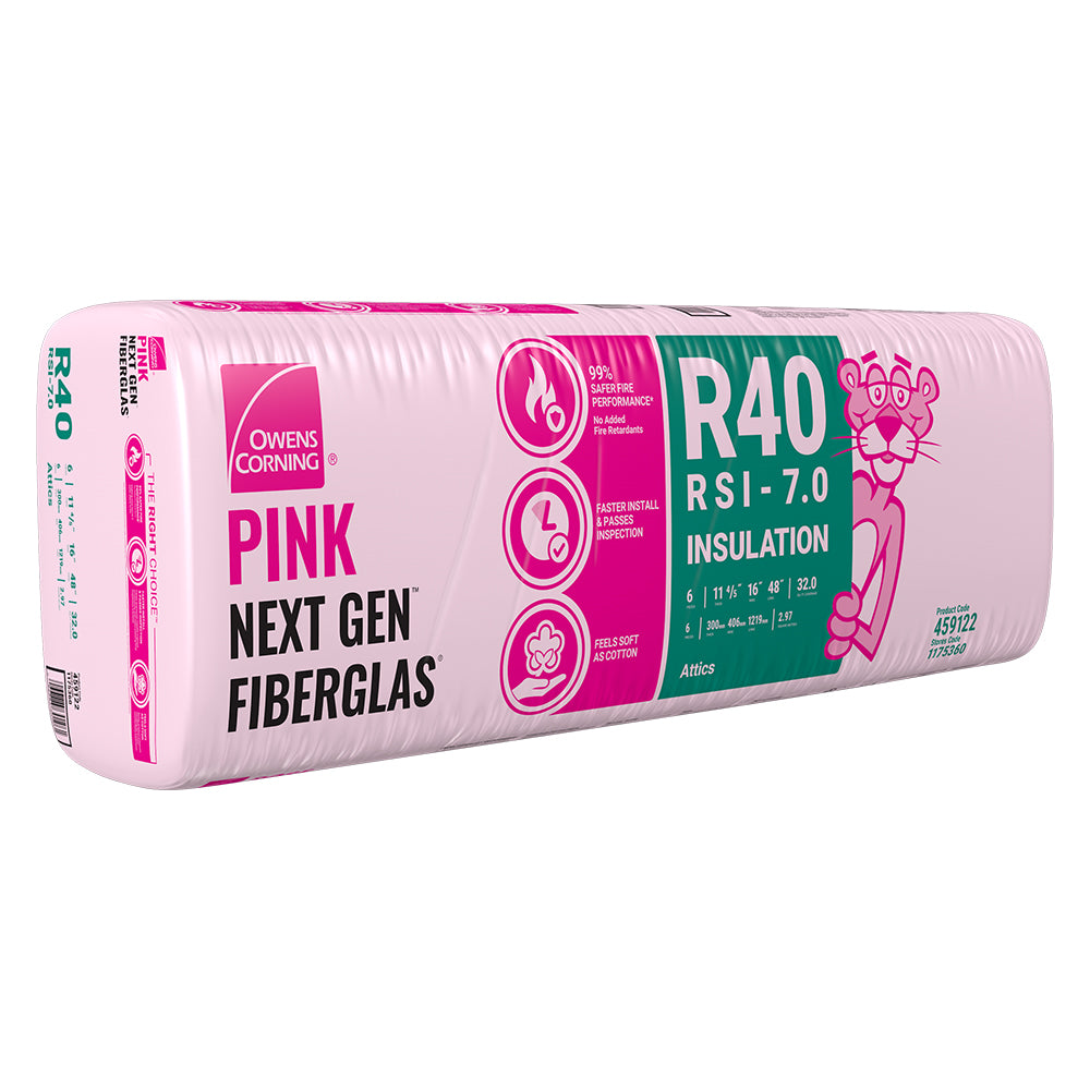 R-40 PINK NEXT GEN FIBERGLAS Insulation 16-inch x 48-inch x 11-inch (32 sq.ft.)