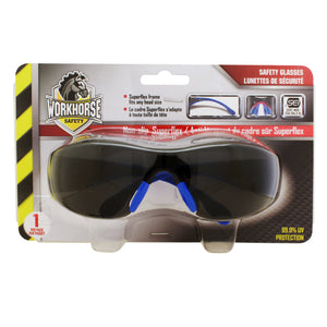 WORKHORSE® Superflex Safety Glasses with non-slip grip nose piece and arms, Smoke