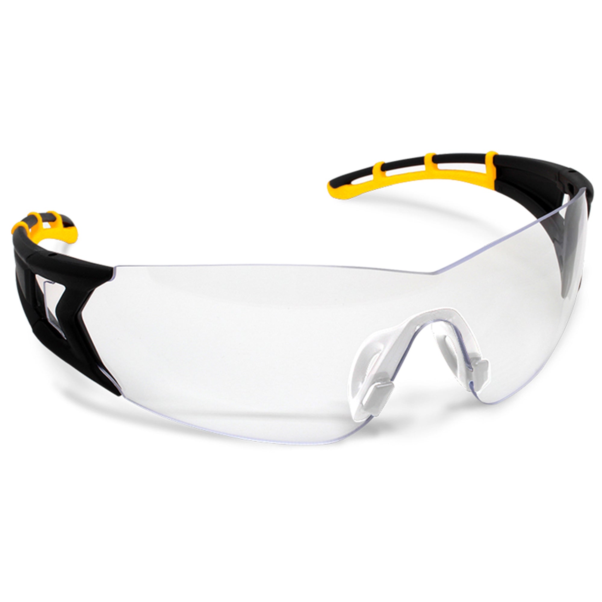 Premium Safety Glasses, Black And Yellow Frame, Clear Lens