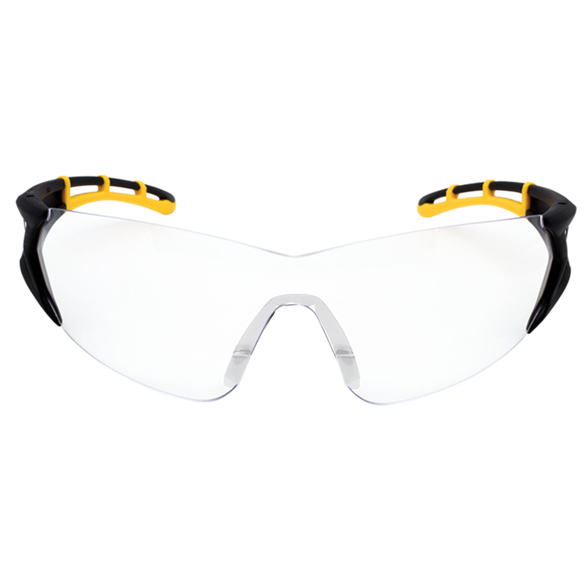 Premium Safety Glasses, Black And Yellow Frame, Clear Lens