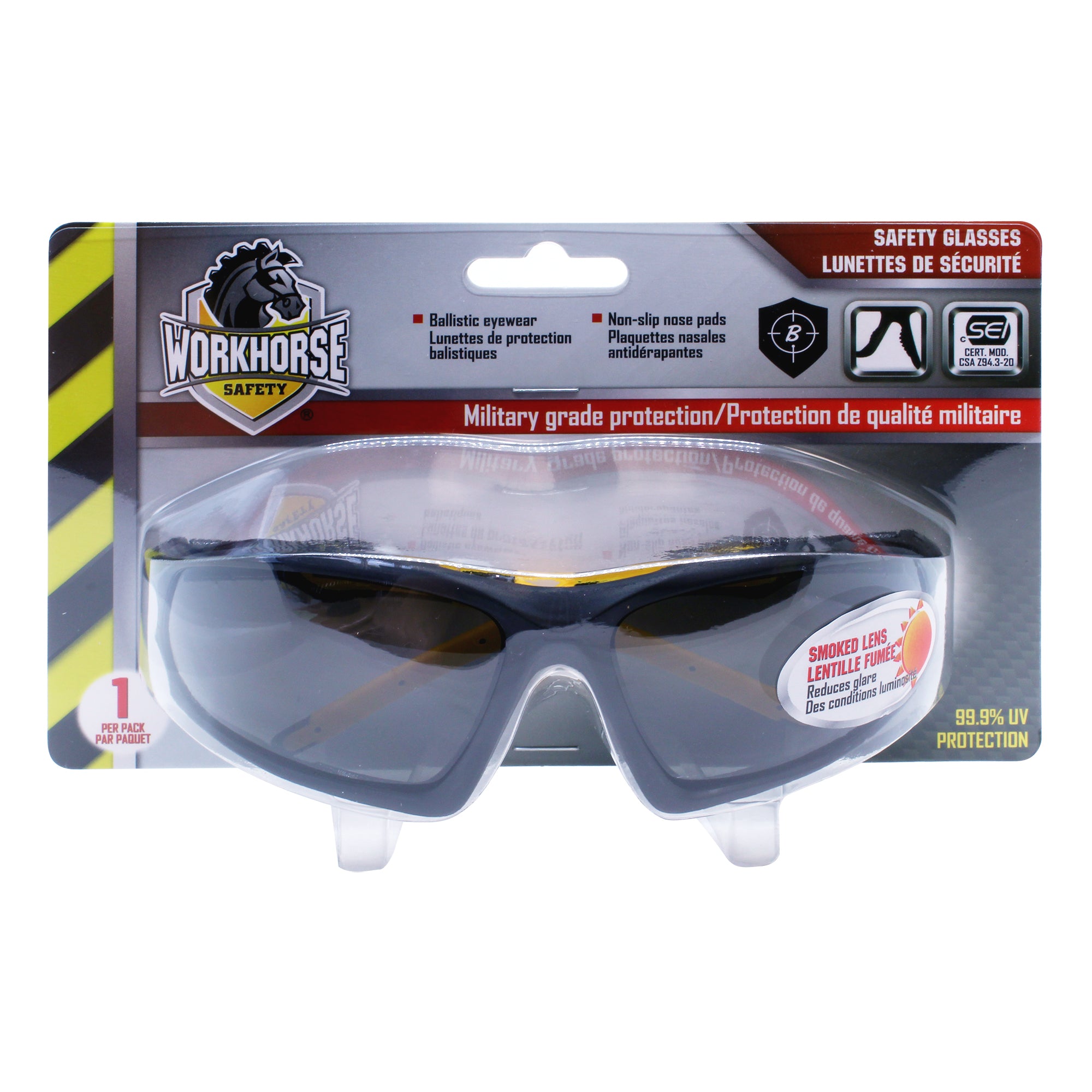 WORKHORSE® Ballistic Eyewear with Light Weight Nylon Frame and Premium Anti-Fog, Military Grade Protection, Smoke