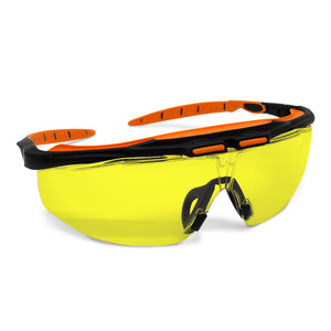 WORKHORSE® Safety Glasses with Built In Brow Guard and Ratchet Adjustable Temples for Perfect Fit, Amber