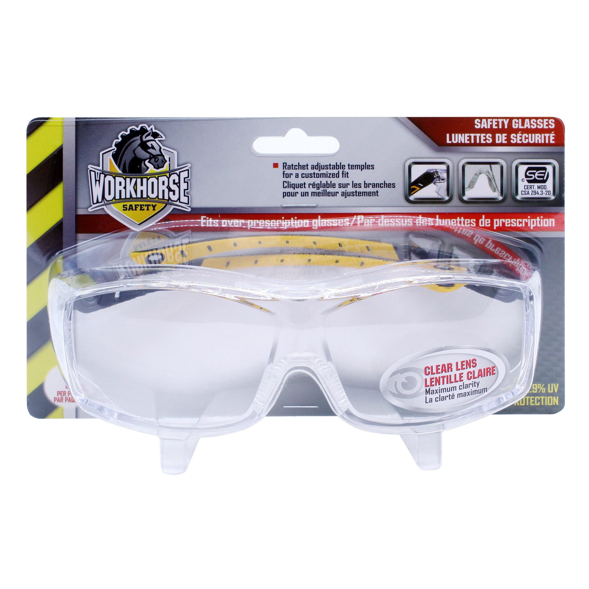 WORKHORSE® Clear OTG Safety Glasses with Anti-Scratch and Impact-Resistant Lens, Premium Anti-Fog and Ratchet Adjustable Temples to ensure a perfect fit