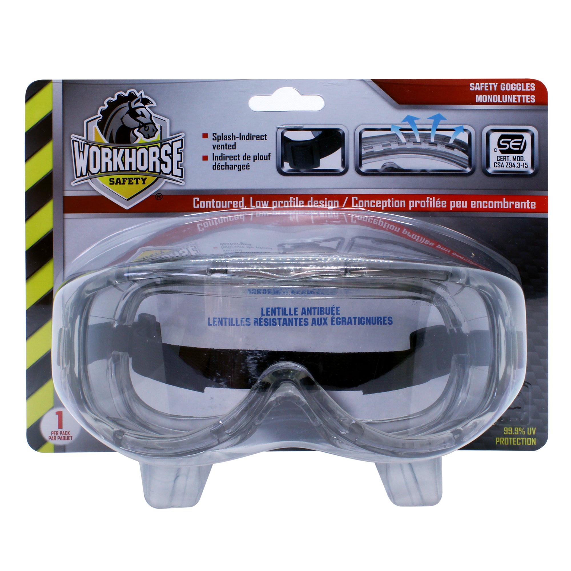 WORKHORSE® Indirect Ventilated Impact & Splash Safety Goggle, Clear, 1/Each