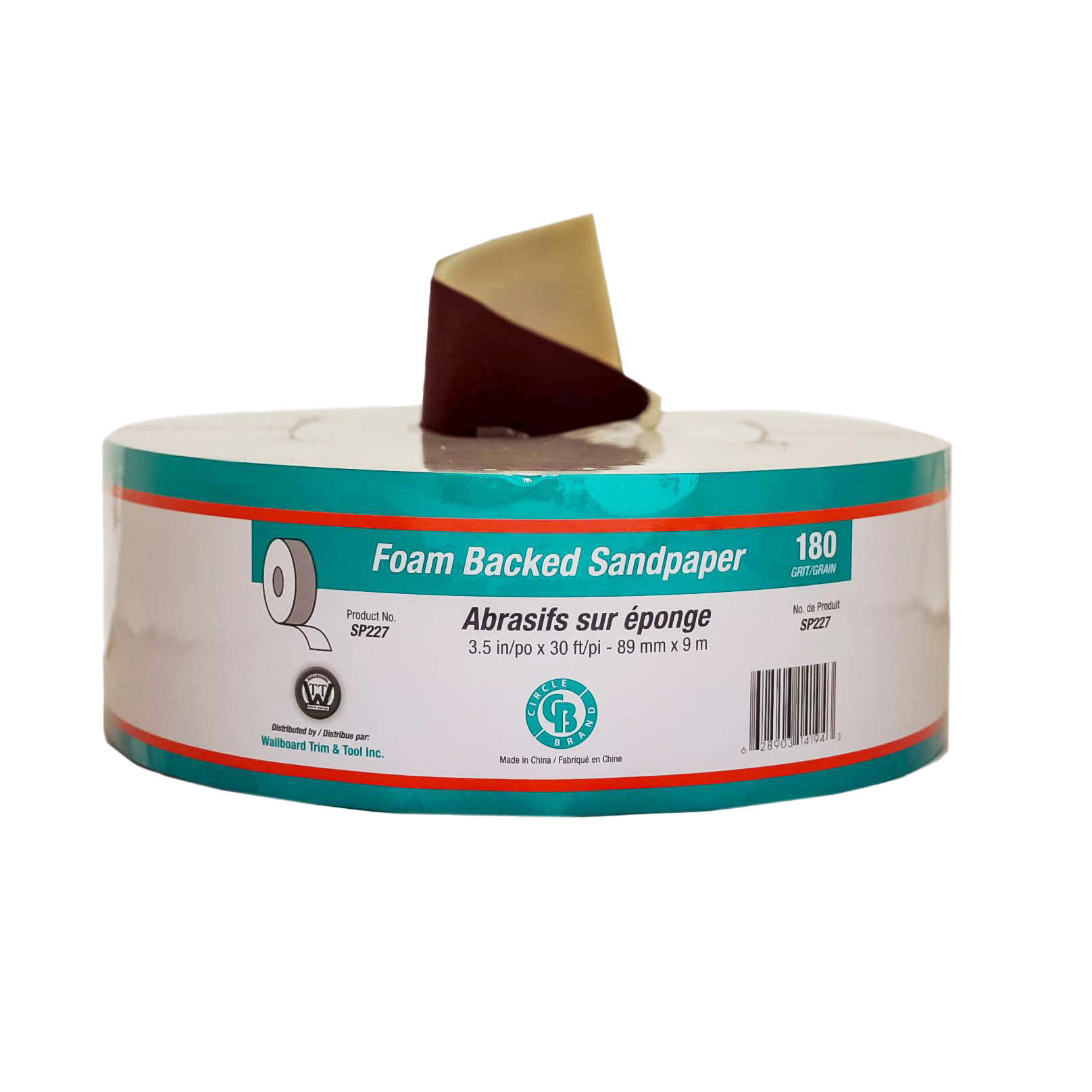 3-1/2"x30' #180 Grit Circle Brand Spongeback Sandpaper Rolls