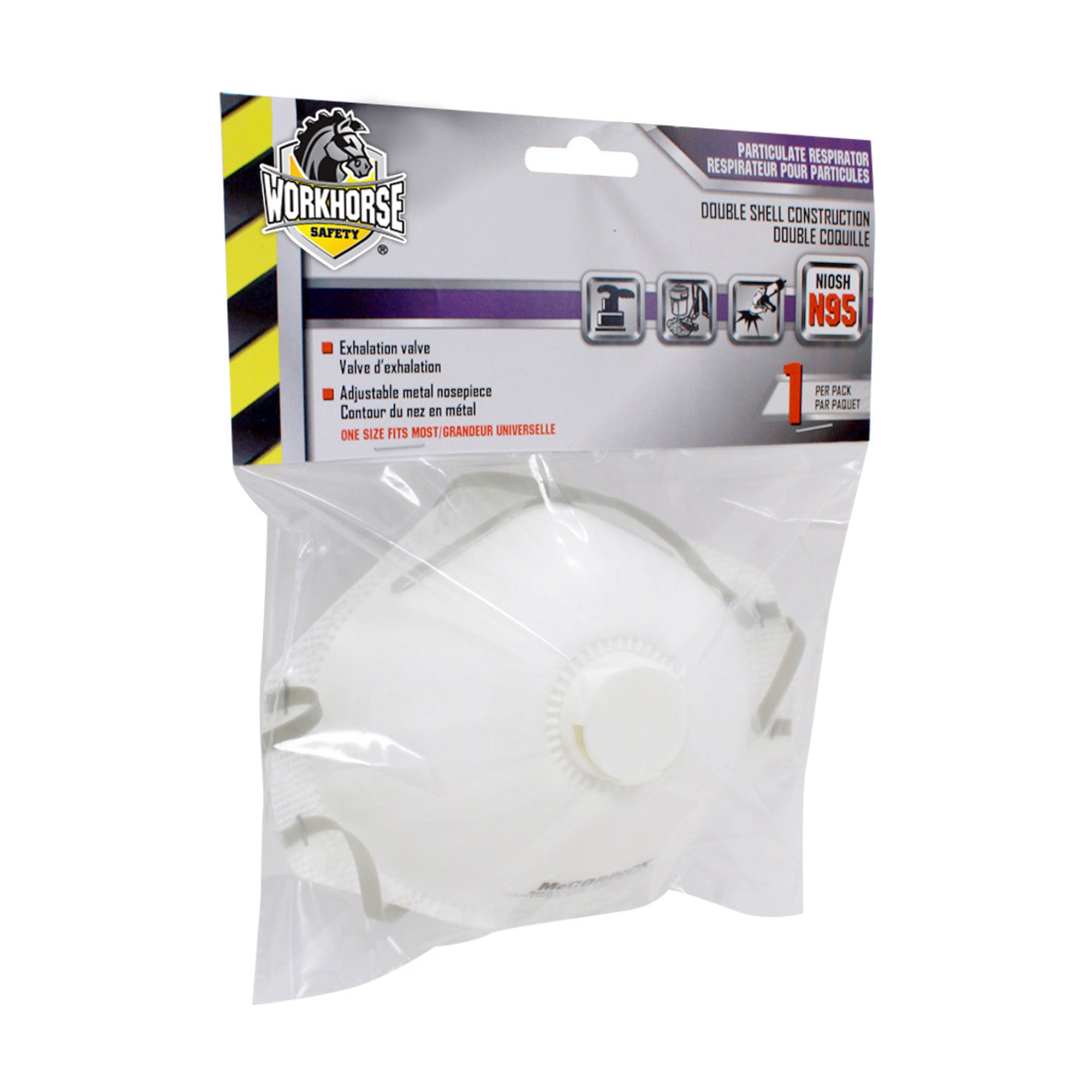 WORKHORSE® N95 Disposable Particulate Respirator With Exhalation Valve, White, 10/Box