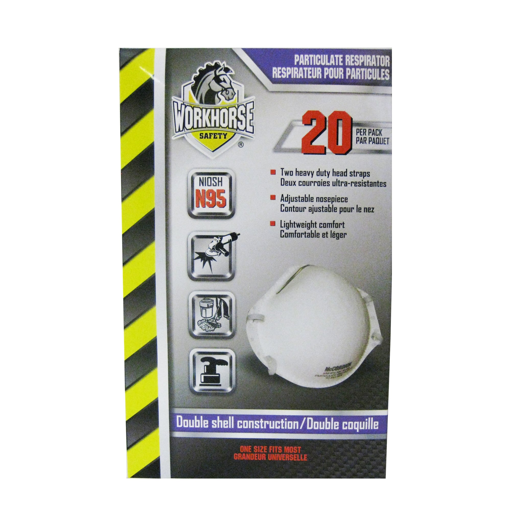 WORKHORSE® N95 Disposable Particulate Respirator, White, 20/Box