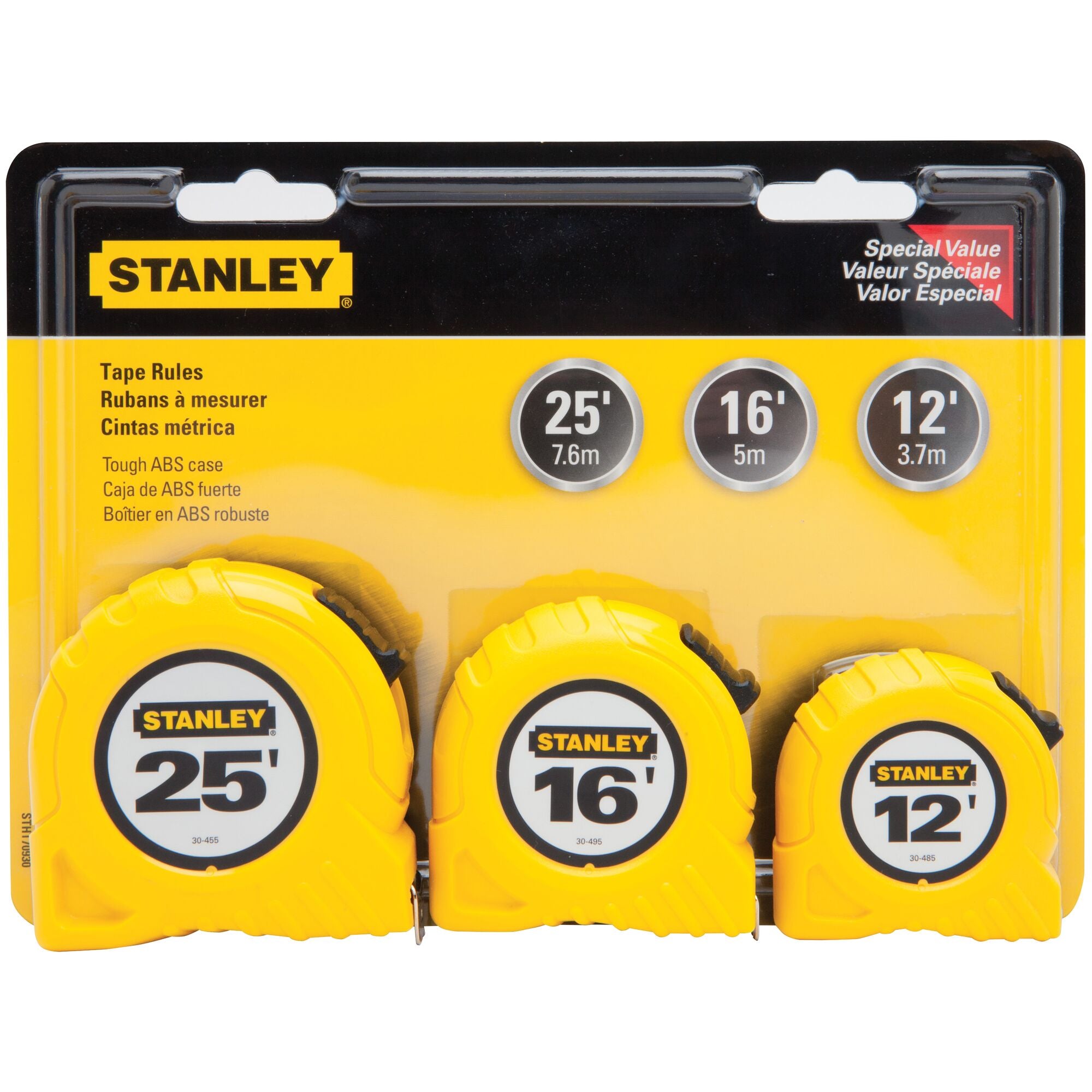 Stanley 3-Pack Tape Set 25-Inch, 16-Inch and 12-Inch