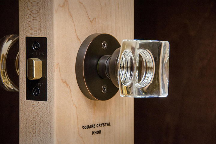 A square crystal knob as door hardware