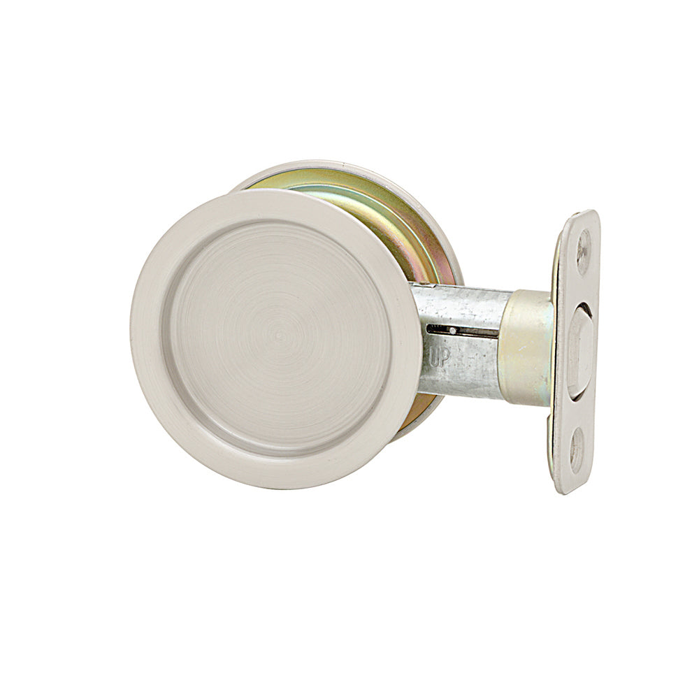 Round Pocket Door Lock - Passage, Satin Nickel