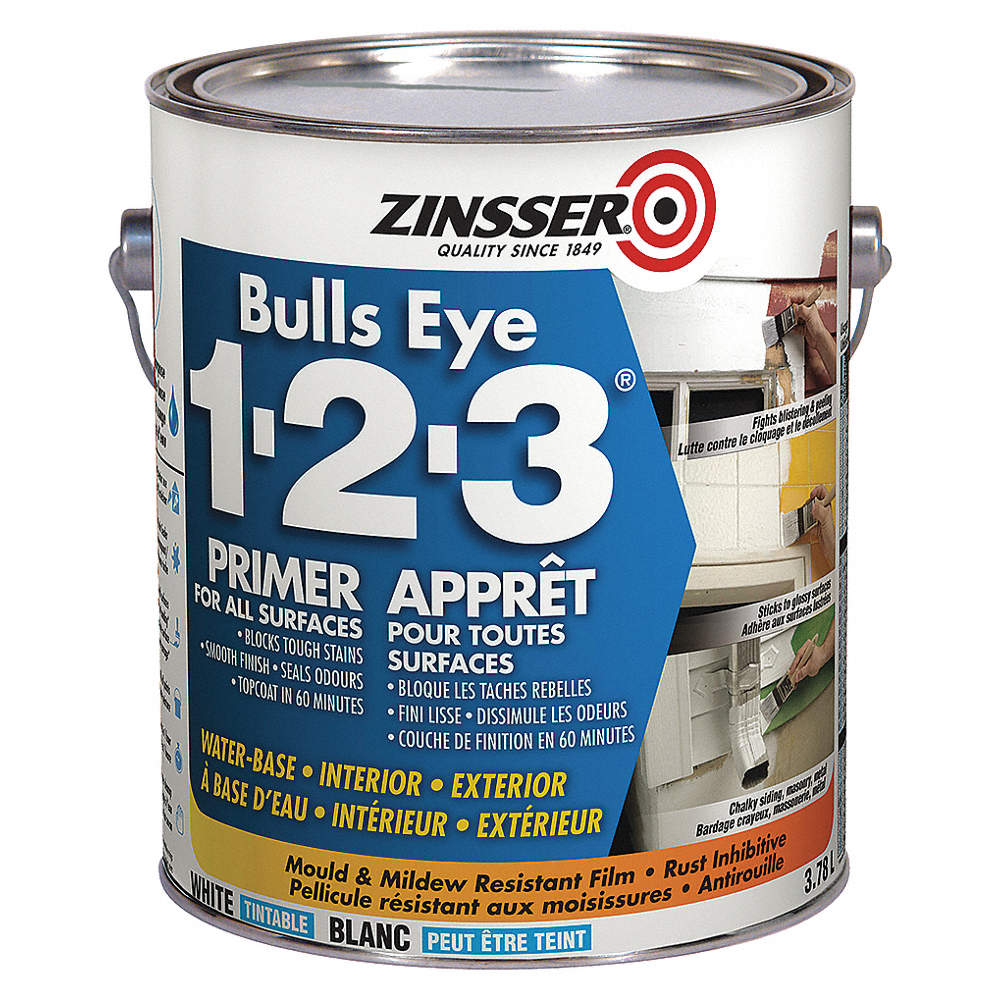 Zinsser Bulls Eye 1-2-3 Interior/Exterior Water-Base Primer for All Surfaces in Tintable White, 3.78L