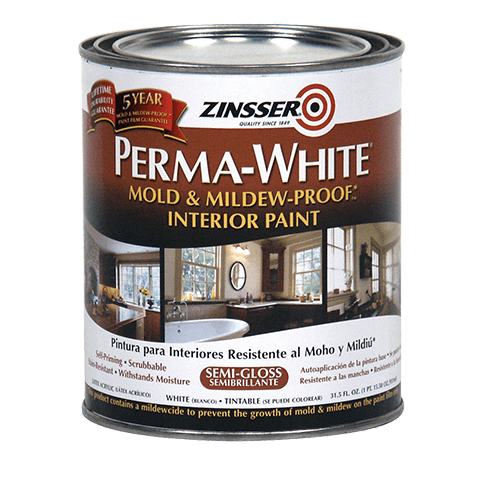 Zinsser Perma White Mould & Mildew Interior Paint, Tintable Semi Gloss, 946 ml