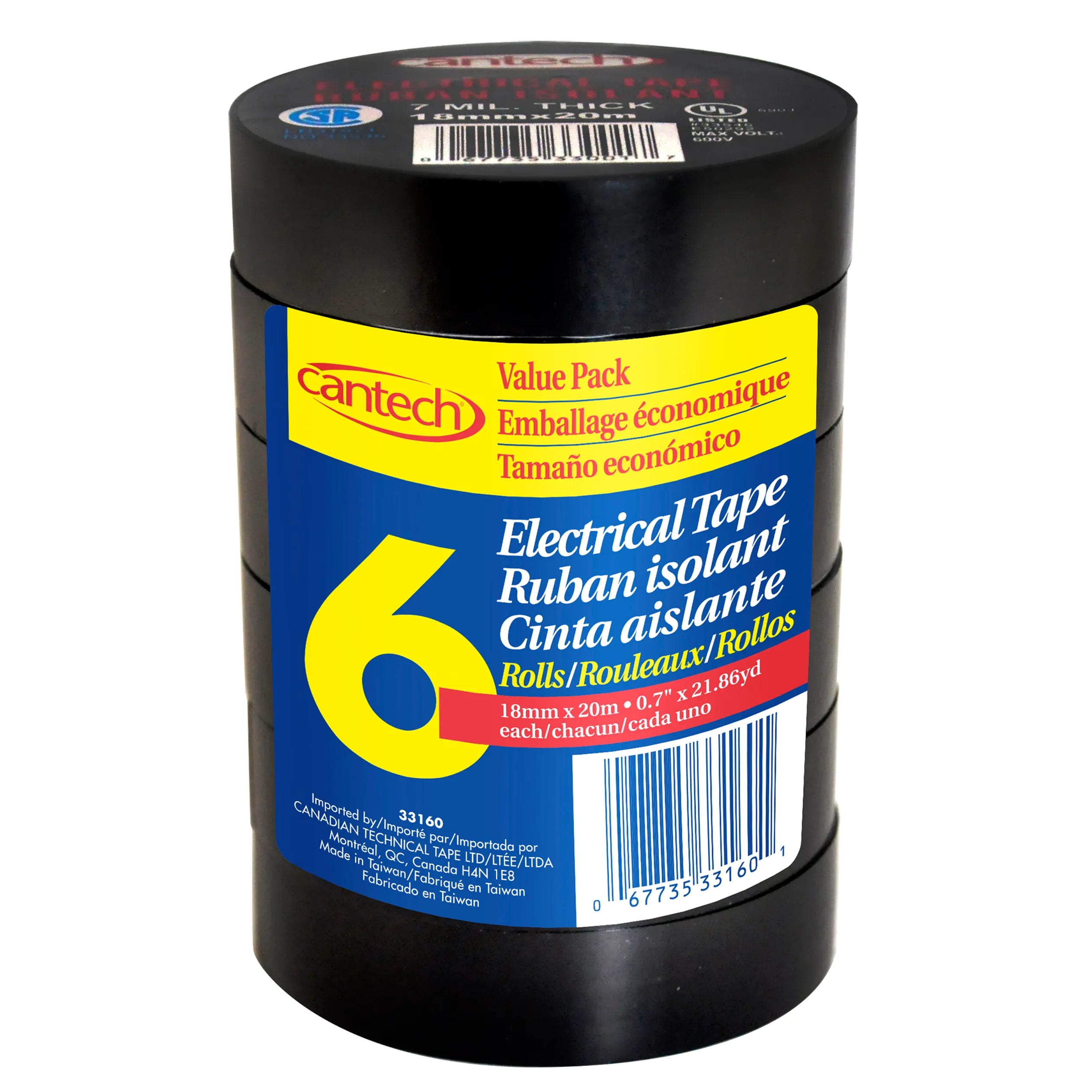 18mm x20m Electrical Tape, Black (6/PK)
