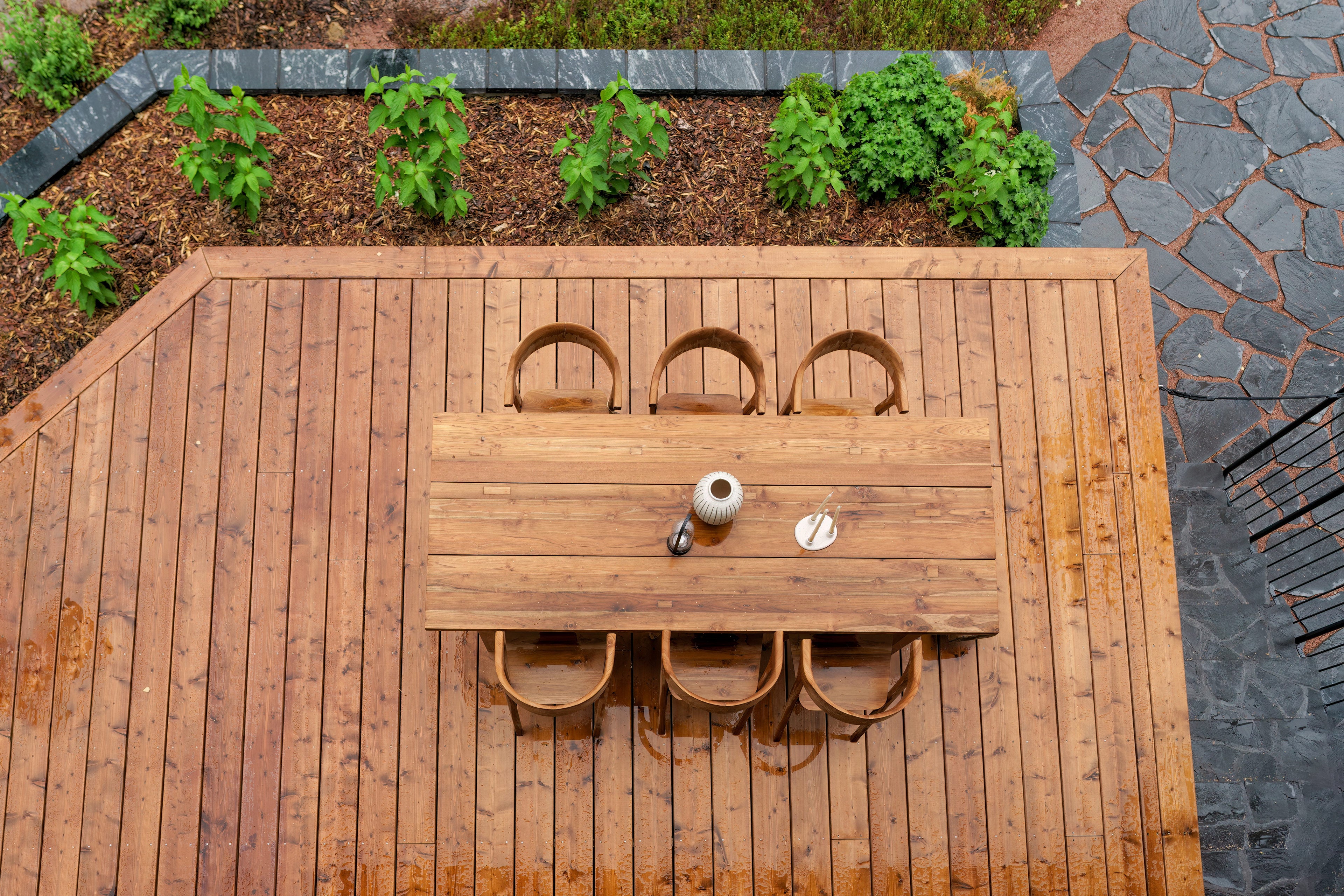 Bird's eye view of a pressure treated deck