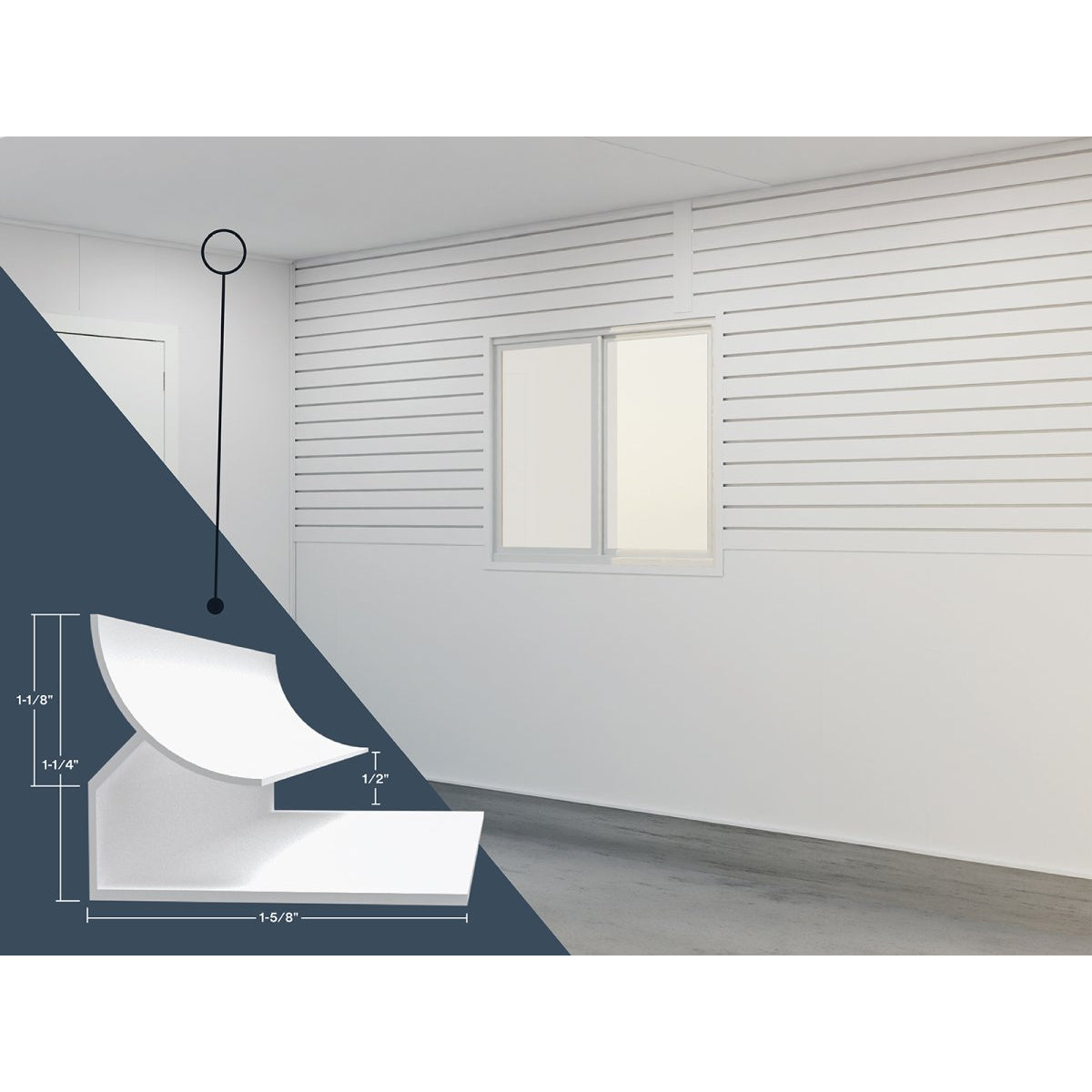 1-1/4"x1-5/8"x10' Trusscore Gray PVC Inside Cove Corner
