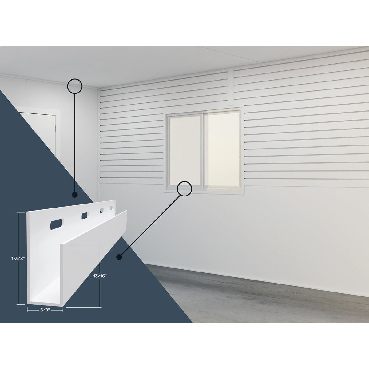 1/2"x1-3/8"x10’ Trusscore PVC J Trim, Grey