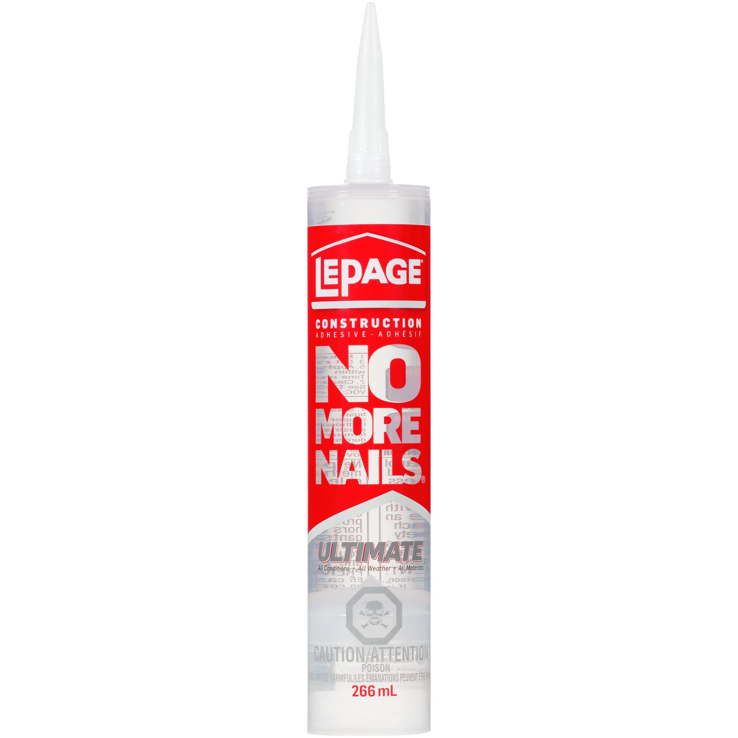 LePage No More Nails Ultimate Crystal Clear Construction Adhesive, Clear, 266 ml Cartridge, Pack of 1