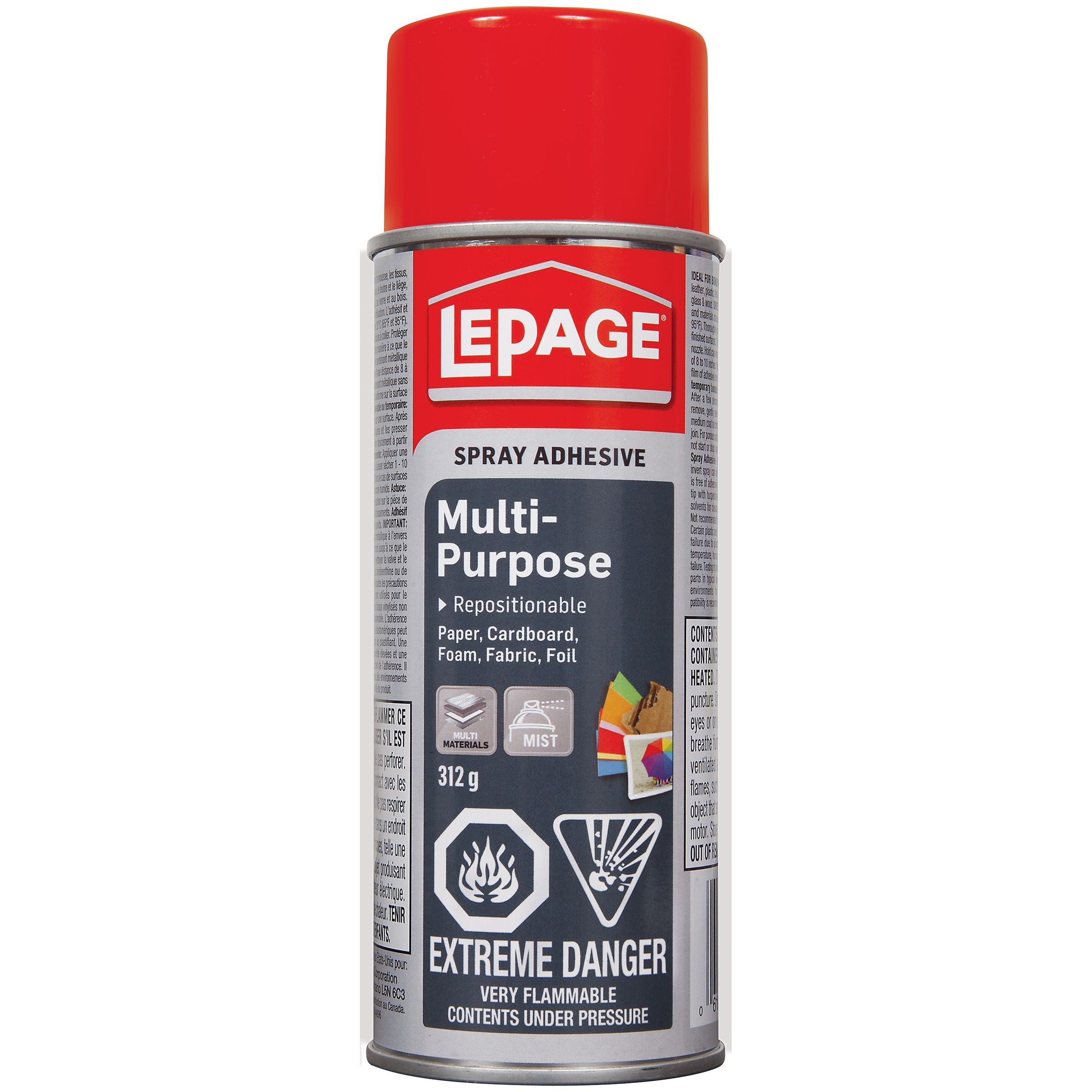 LePage Multi-Purpose Spray Adhesive, Clear, 312 g Can, Pack of 1