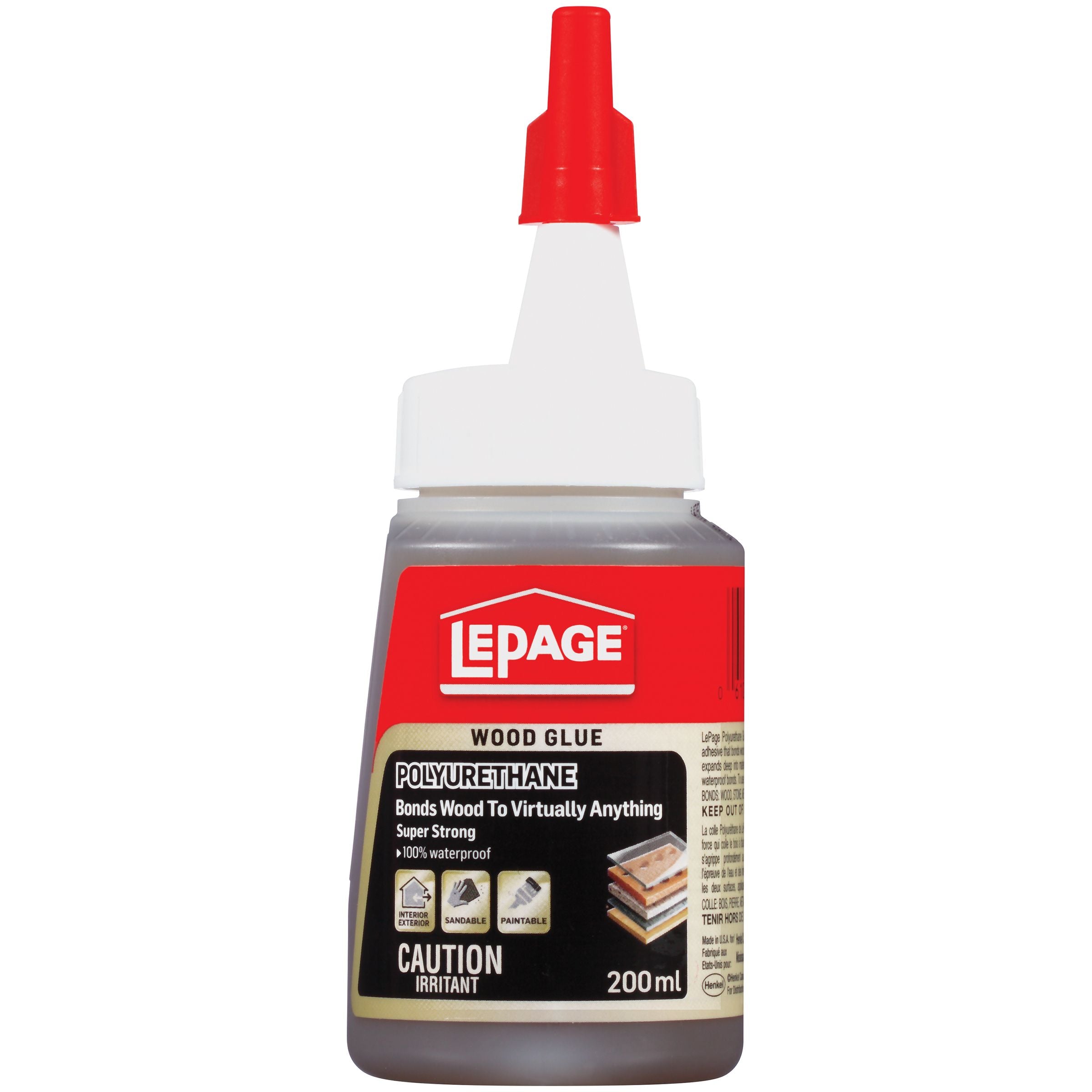 LePage Polyurethane Wood Glue, Light Tan, 200 ml Bottle, Pack of 1