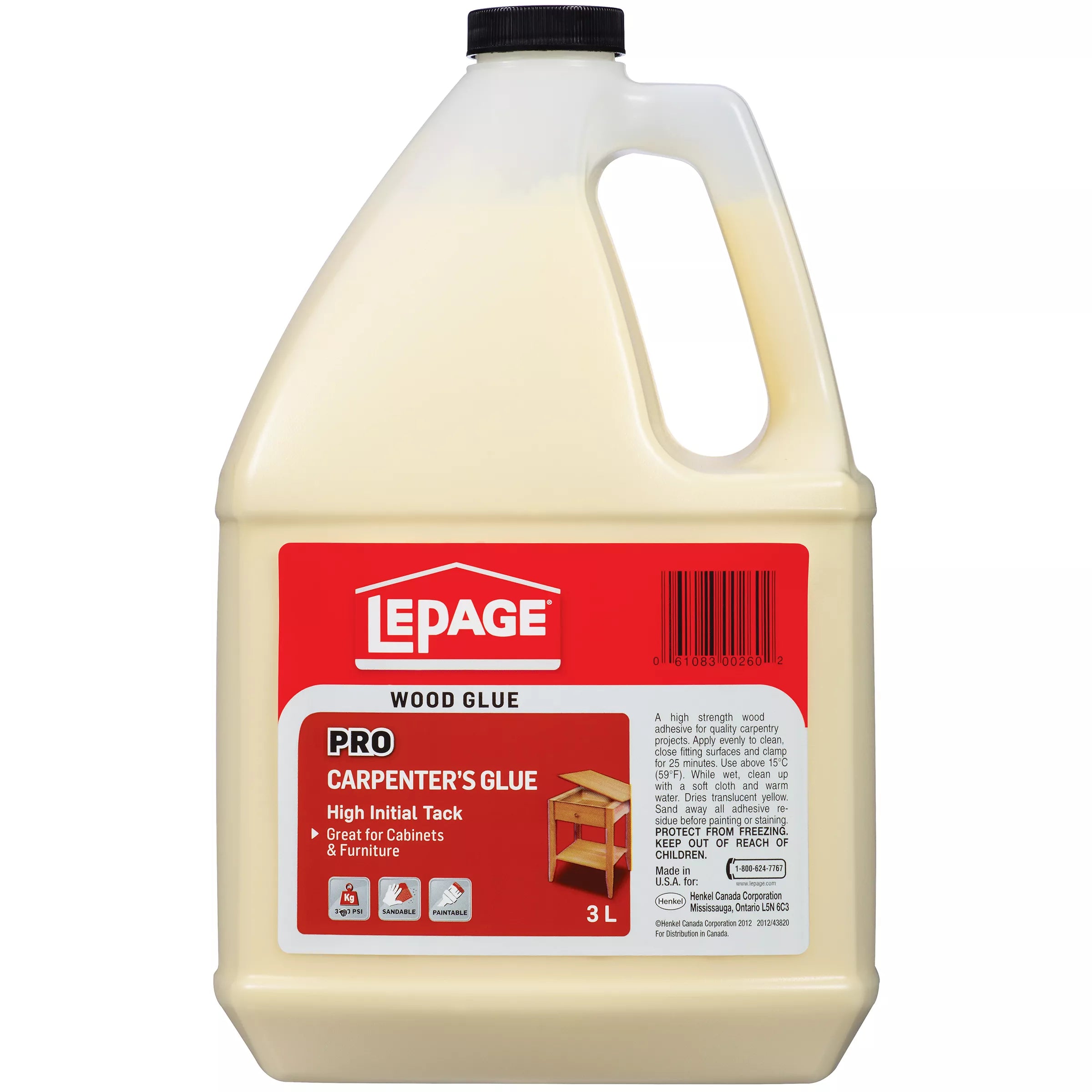 LePage Pro Carpenter’s Glue, Translucent Pale Yellow, 3 l Bottle, Pack of 1