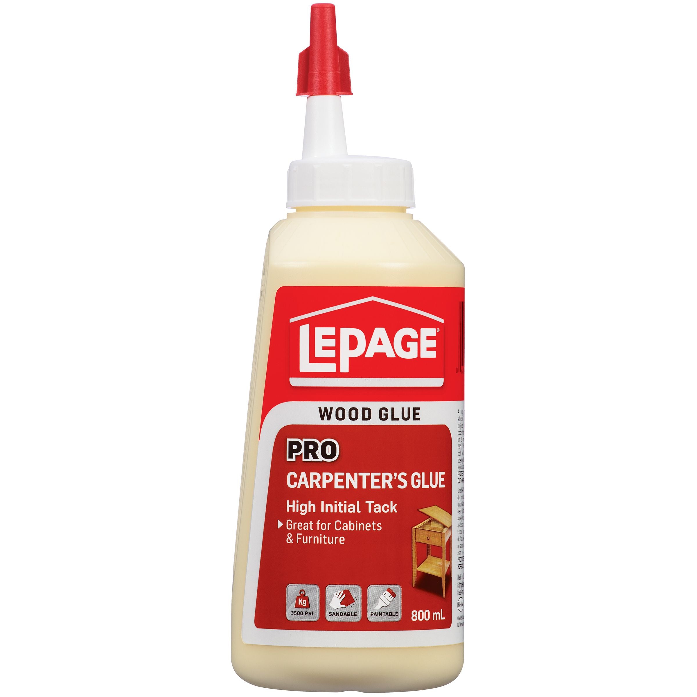 LePage Pro Carpenter’s Glue, Translucent Pale Yellow, 800 ml Bottle, Pack of 1