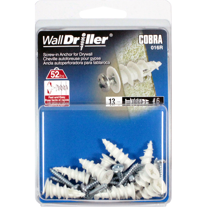 #6 Nylon WallDriller Anchor w/ Screw (12 Pack)