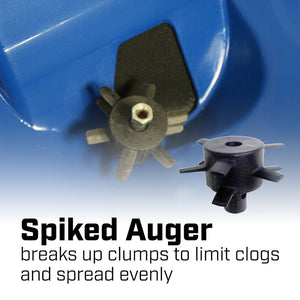 Spiked auger component with text on a blue background