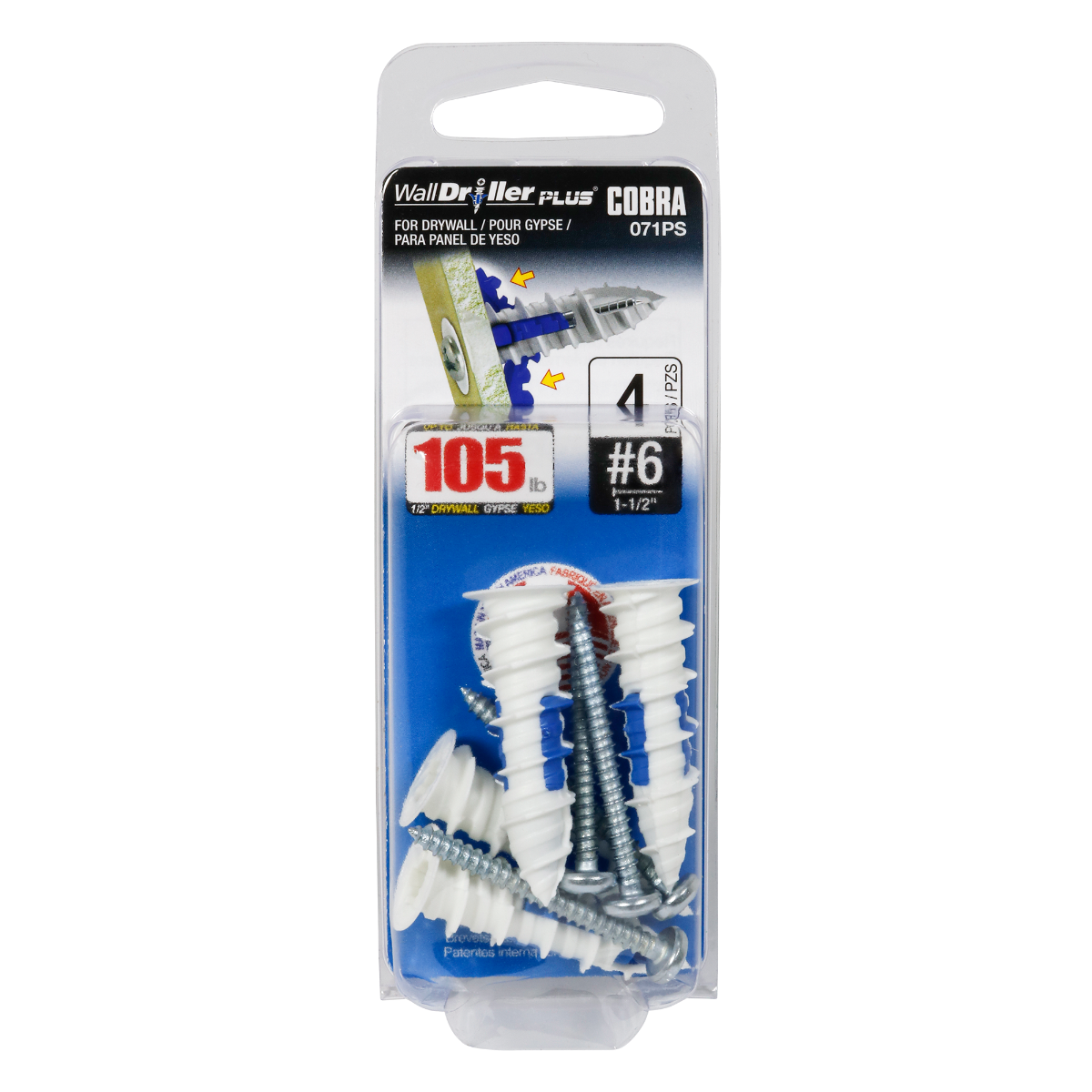 #6 WallDriller Drywall Anchors with Screws (4 Pack)