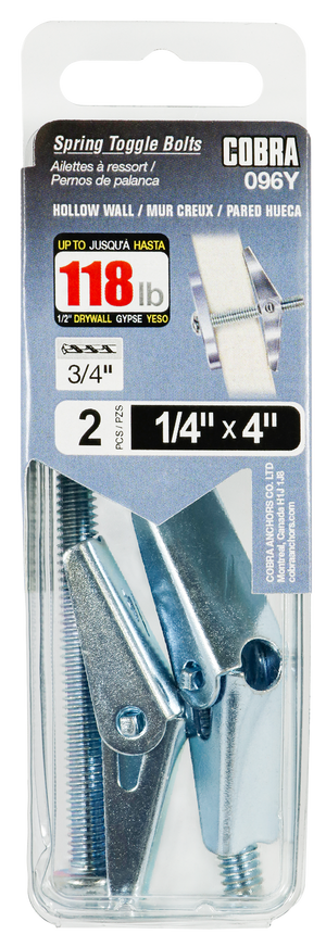 1/4"x4" Spring Toggle Bolts w/ Screw (2 Pack)