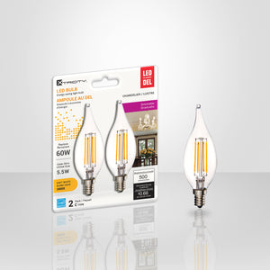 Dimmable LED Bulb E12 5.5W=60W, Filament (2 Pack)