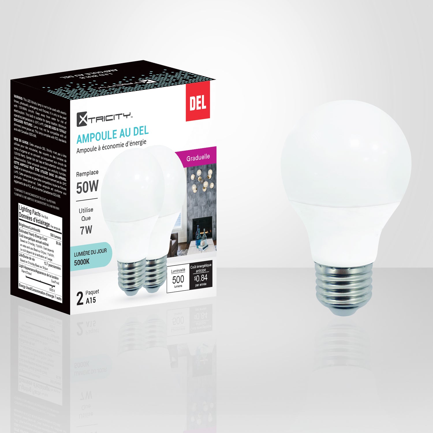 Dimmable LED Bulb A15 7W=50W, Daylight (2 Pack)