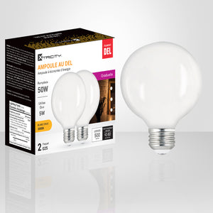 Dimmable LED Bulb G25 5W=50W, Soft White (2 Pack)