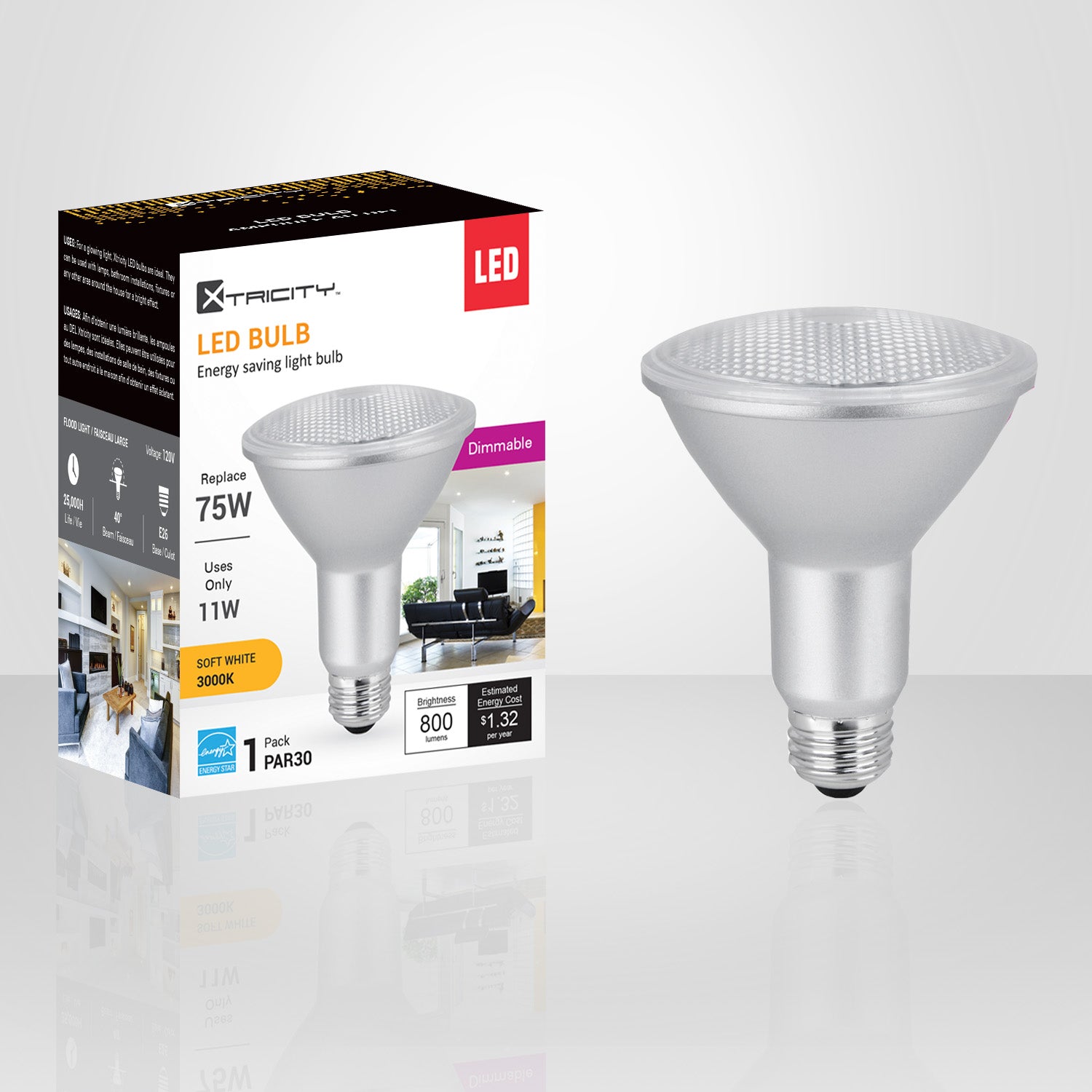 Dimmable LED Bulb PAR30 11W=75W, Soft White (1 Pack)