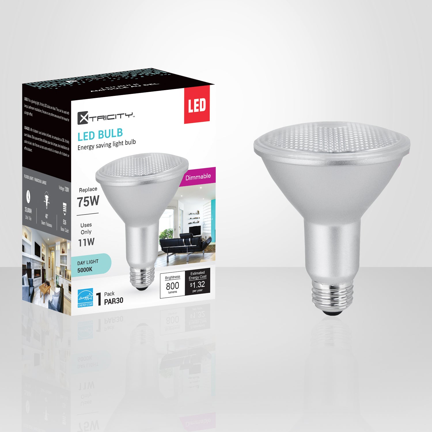 Dimmable LED Bulb PAR30 11W=75W, Daylight (1 Pack)