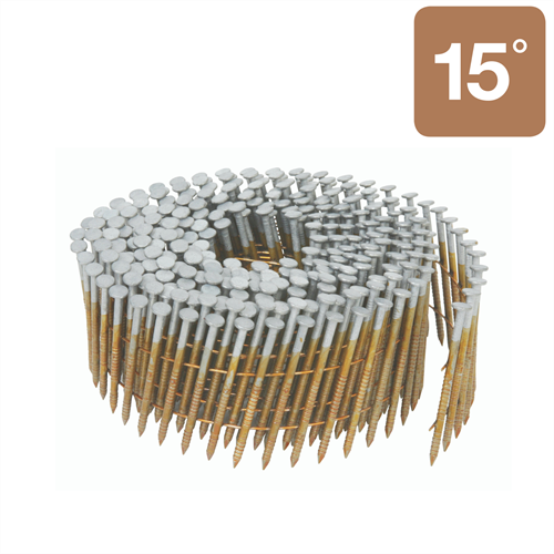 2-38/" x .099" Ring Shank Full Round Heat Hot Dipped Galvanized Wire Coil 15° Framing Nail