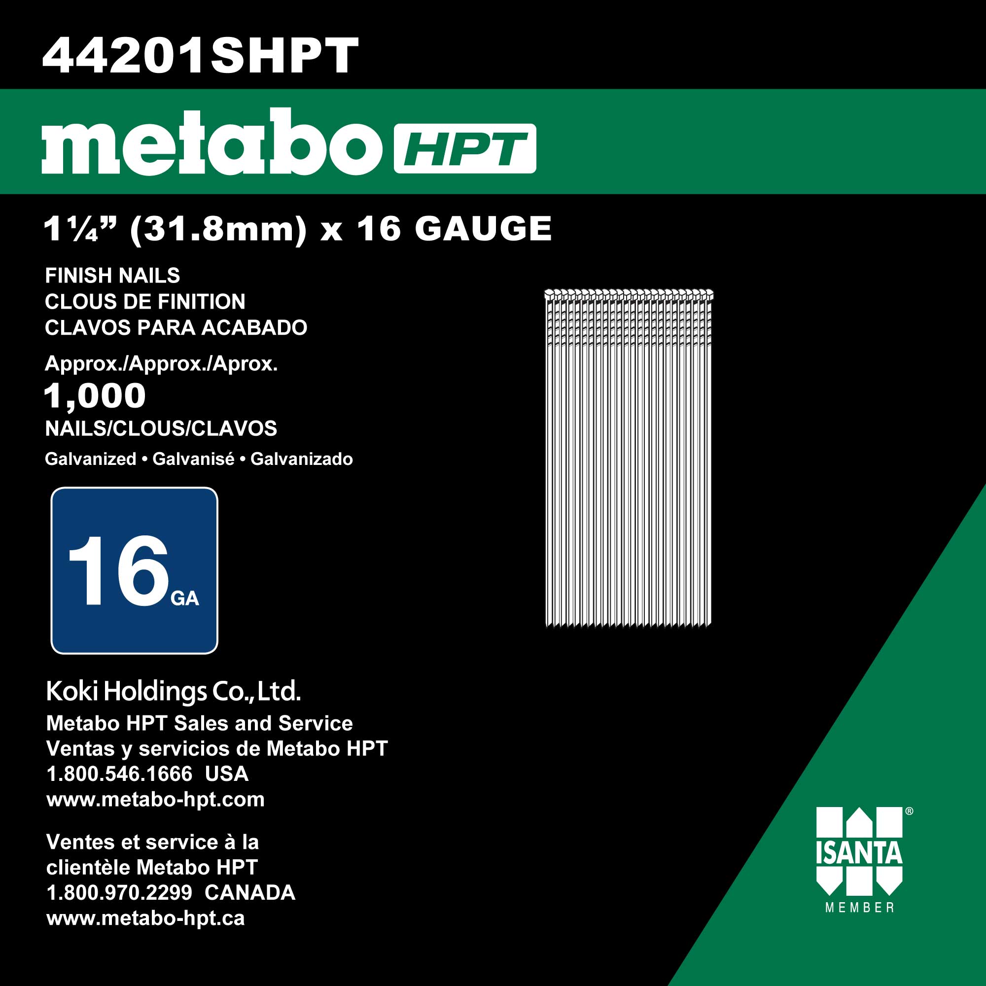 1-1/4" 16ga Straight Finish Nail | 44201SHPT