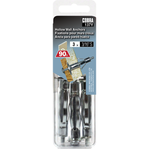 3/16" S Hollow Wall Anchor (3 Pack)