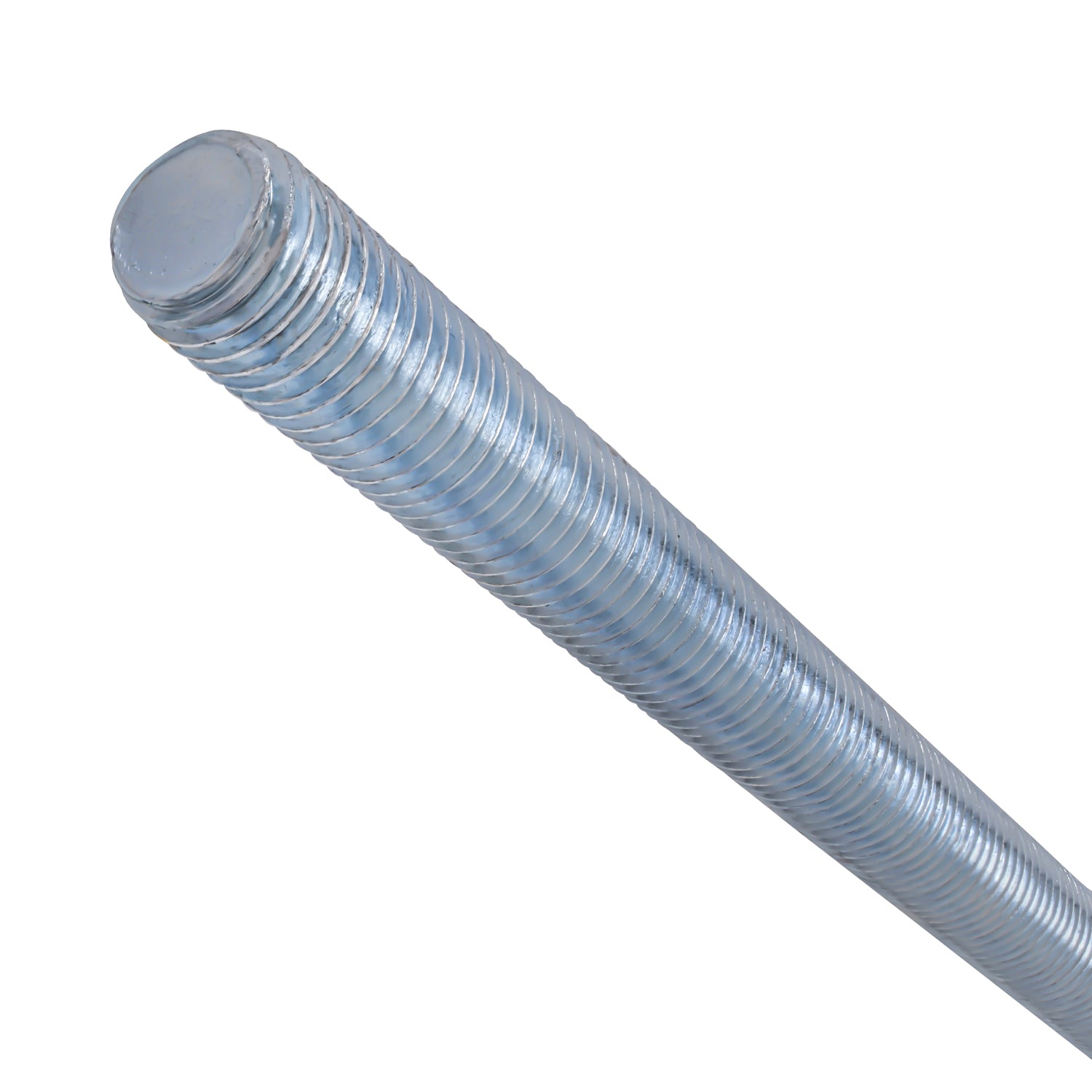 An angled view of a 1/4″ x 36″ Fully Threaded Steel Rod, Zinc Plated.