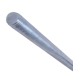 A 5/16″ x 72″ Fully Threaded Steel Rod, Zinc Plated, shown as a long zinc-plated steel rod with continuous threading along its entire length.