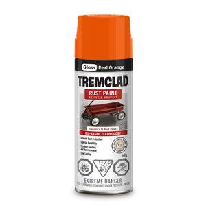 340g Tremclad Rust Paint Spray Can, Gloss Real Orange