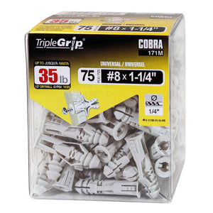 #8 TripleGrip Wall Anchor, Grey (75/Box)