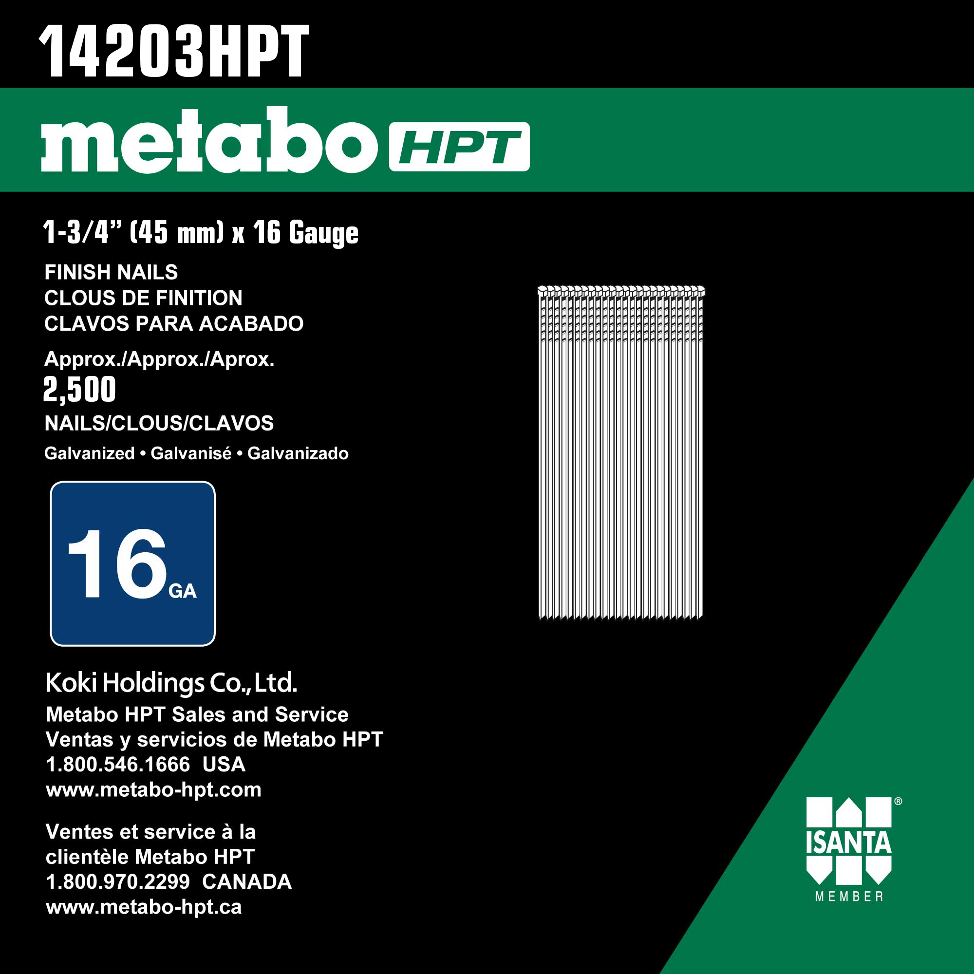 1-3/4" 16ga Galvanized Straight Finish Nails