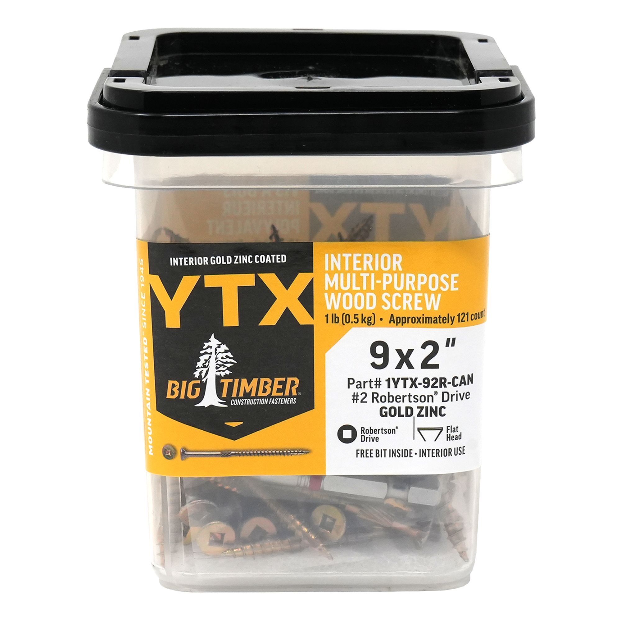 1# Bucket 9 x 2" Gold Robertson® Flat Head Screw (121/Bucket)