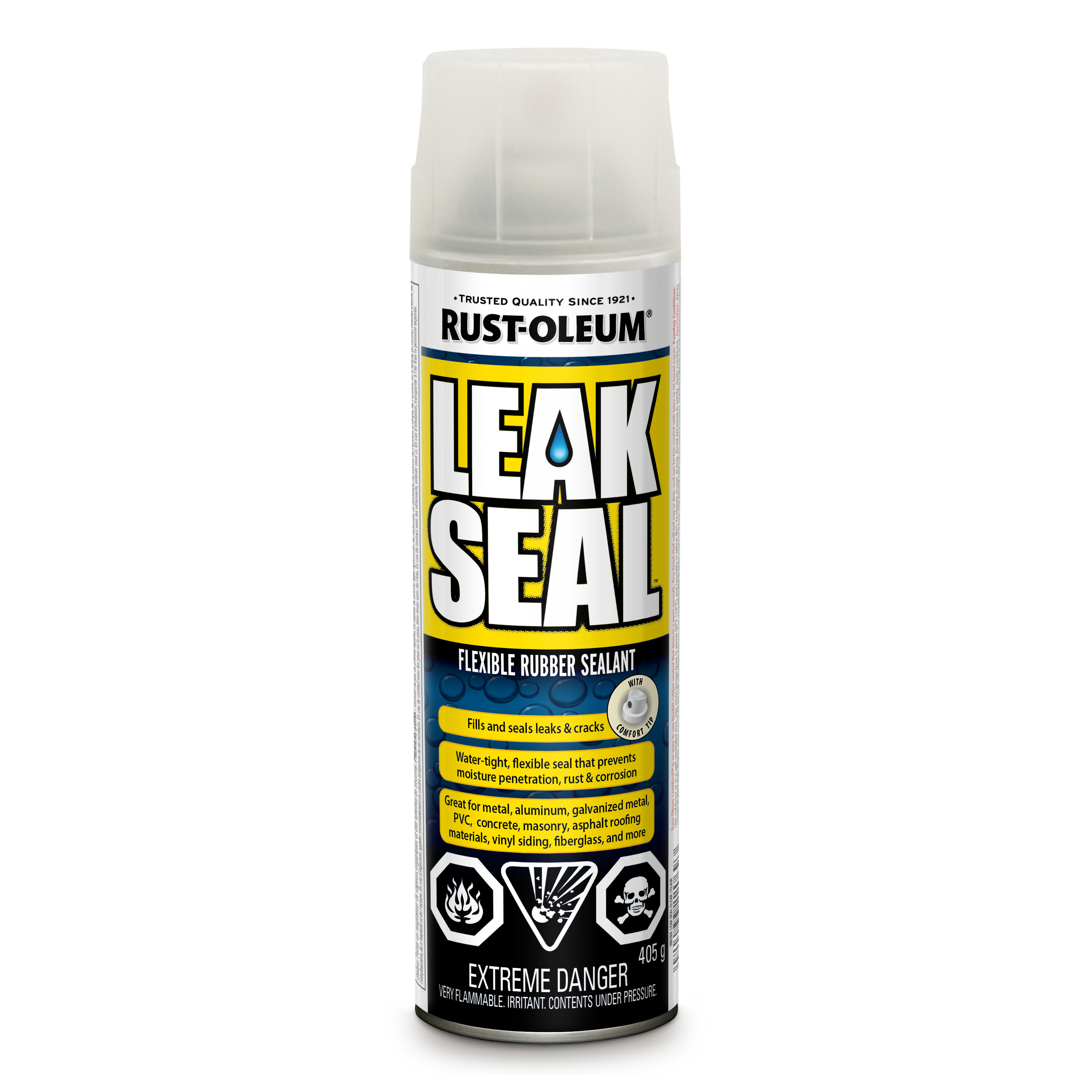 Rust-Oleum Leak Seal spray can on a white background